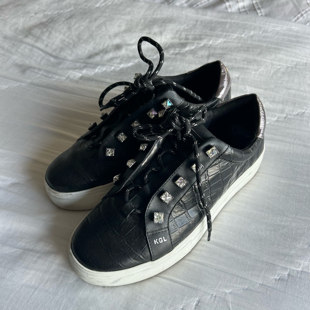 Kurt Geiger black leather fashion sneakers with sparkles